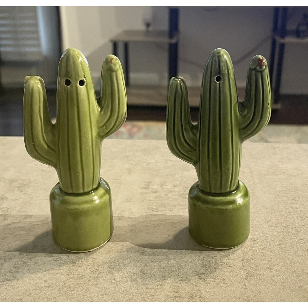 Vintage Saguaro Ceramic Cactus Salt and Pepper Shakers Set
